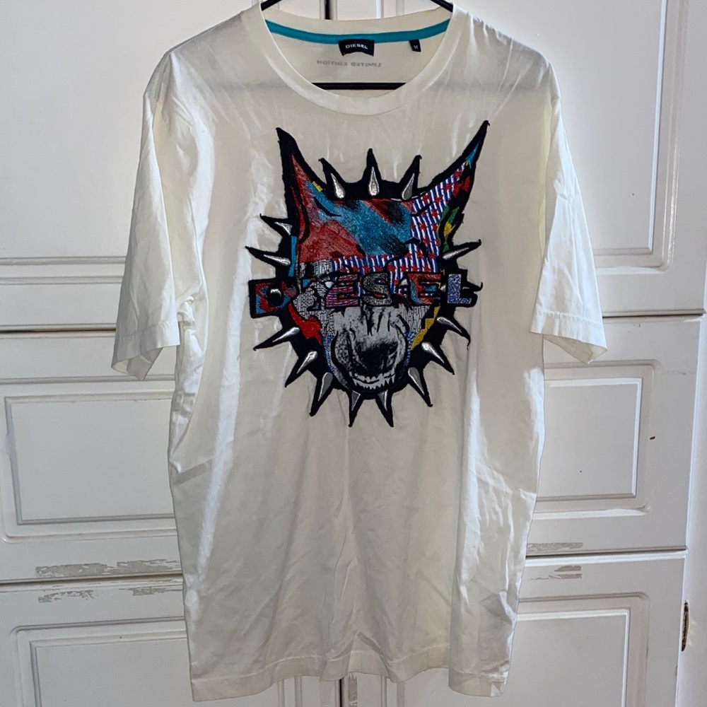 Diesel White Tee with Blue Accents